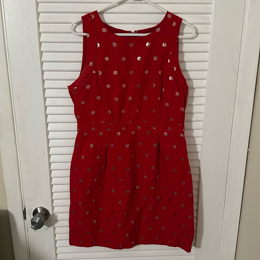 Elle by Kohl’s Red with Silver Polka Dots Dress in size 10